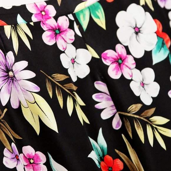 Silkland Women's 12 100% Pure Silk Tropical Vibrant Colorful Floral Pant Black - Picture 14 of 14